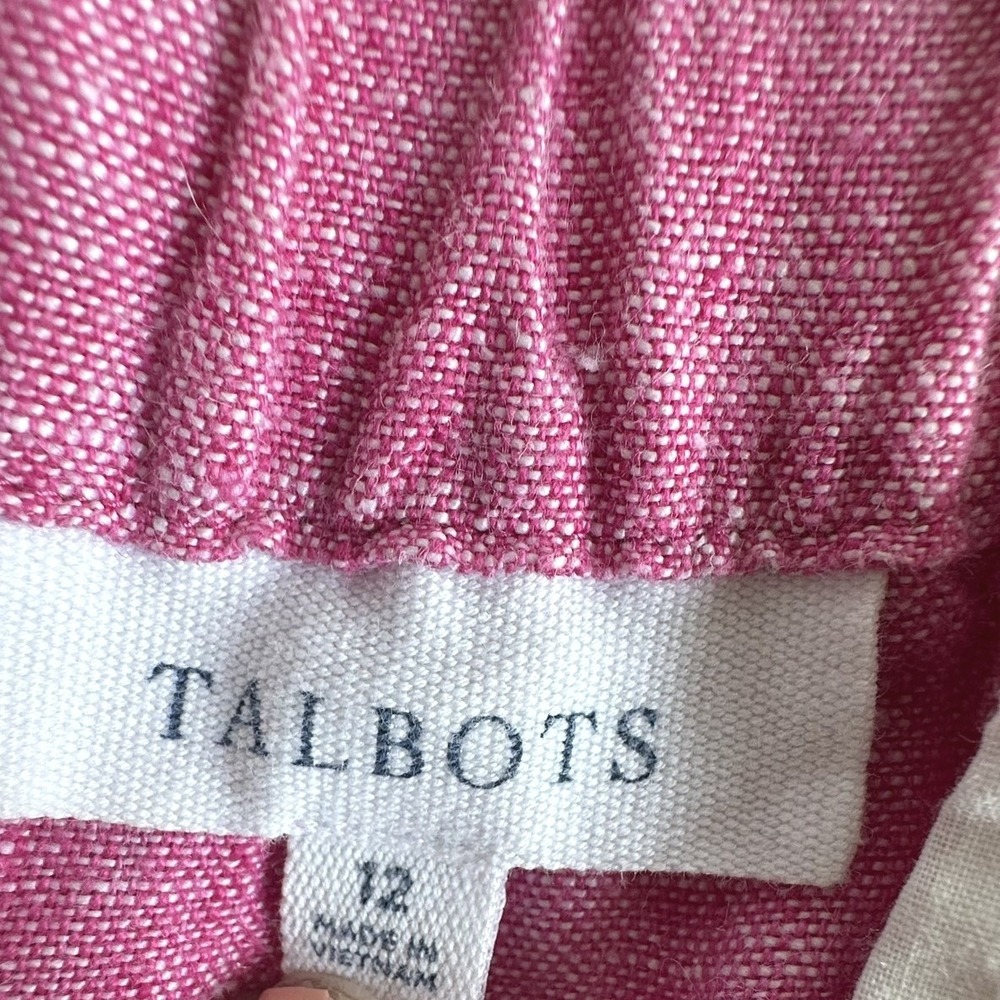 Talbots Coastal Resort Granny 100% Linen Pink Cropped Pants Sz. 12 Pom Pom Trim‎ - Picture 3 of 13